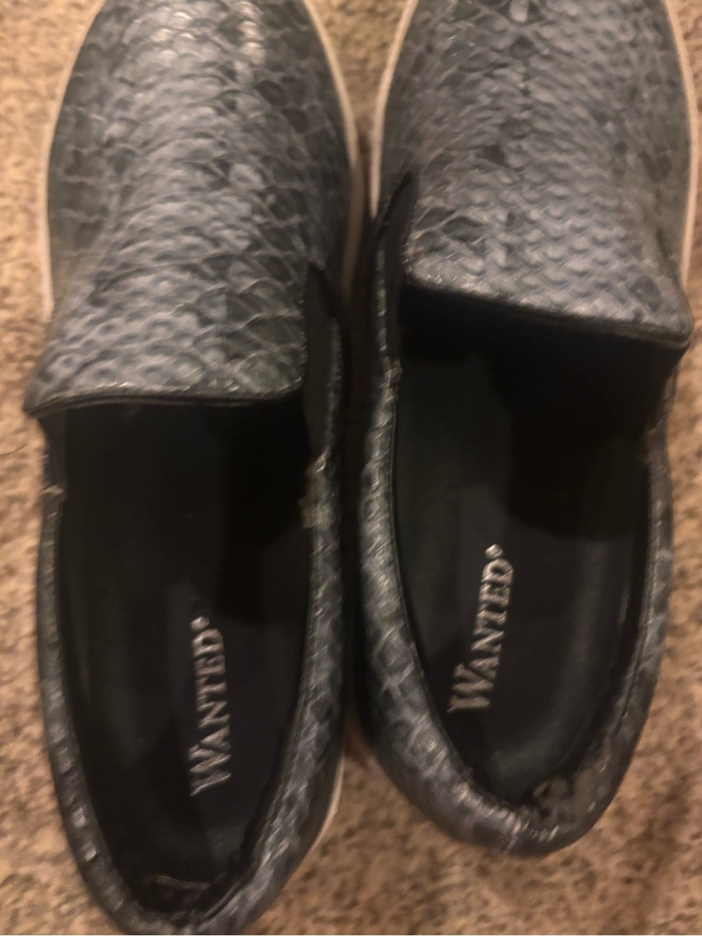 WANTED Black Snakeskin-Textured Slip-On Sneakers size 6